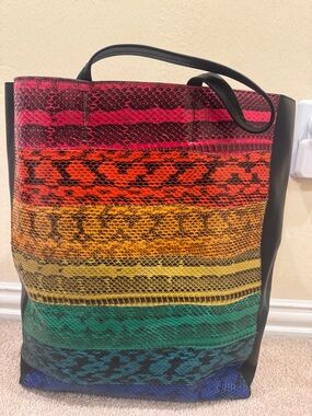 Original Celine Cabas Python Rainbow Striped Vertical Tote Bag